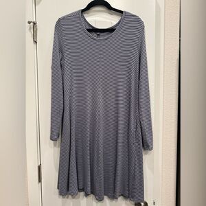 🌞 Toad & Co Daisy Rib Long Sleeve Swing Dress Size L Blue Red Stripe Pockets